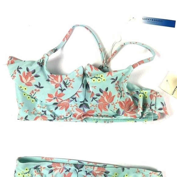 Lucky Brand, Youth Girl’s Size 12/14 Blue Floral Two Piece Bikini Set, Swimwear